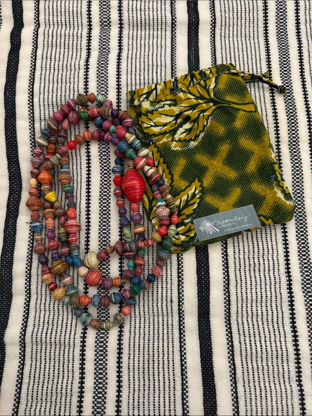 Noonday Collection Recycled Paper Bead Necklace with Drawstring Pouch